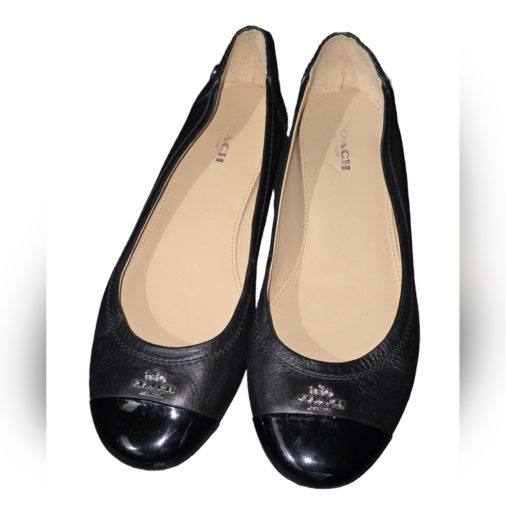 Coach Black Ballet Flats, Patent Leather Toe. Size UK 37 / US 7